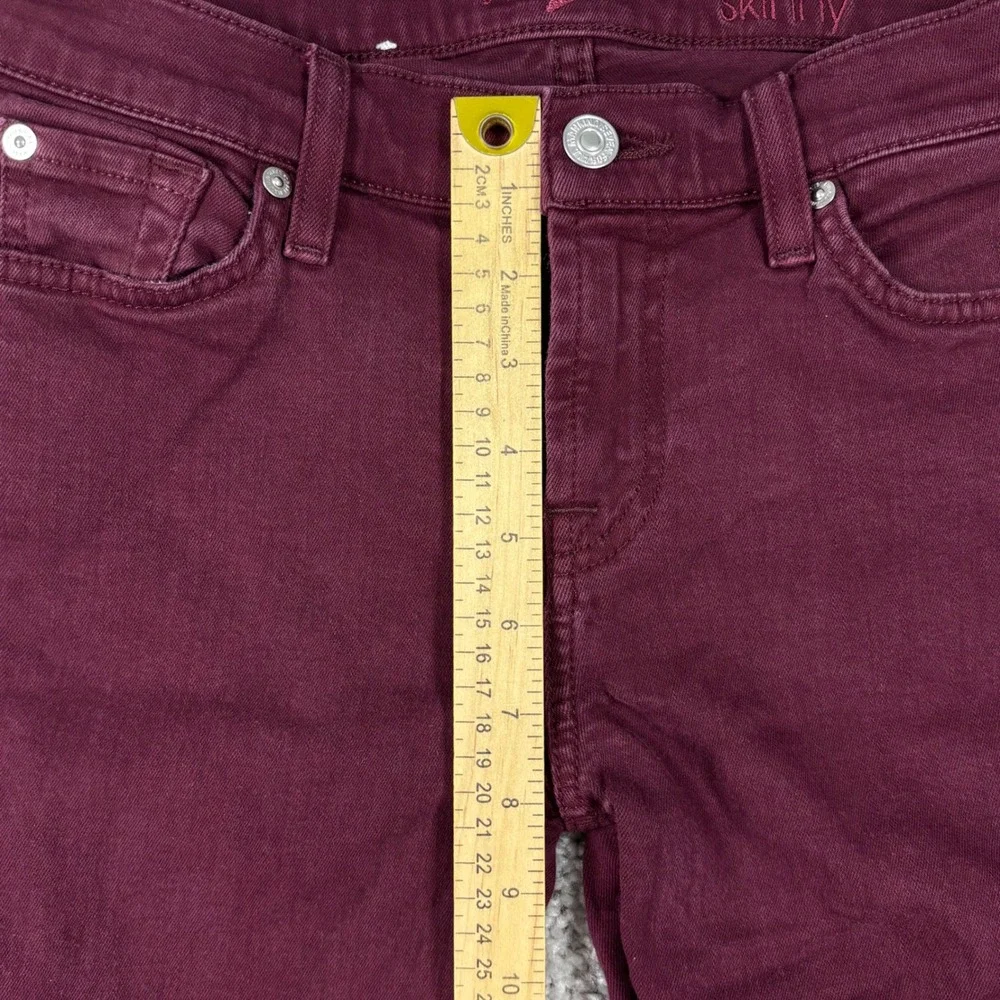 7 For All‎ Mankind The Ankle Skinny Jeans Maroon Burgundy Raw Hem Size 26 Womens
